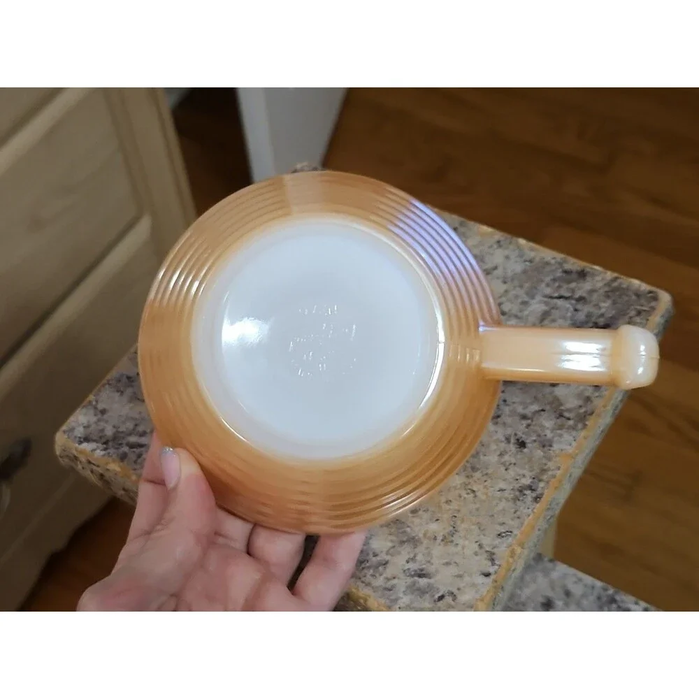 Vintage Anchor Hocking Fire King Peach Lusterware Handled Soup Bowl